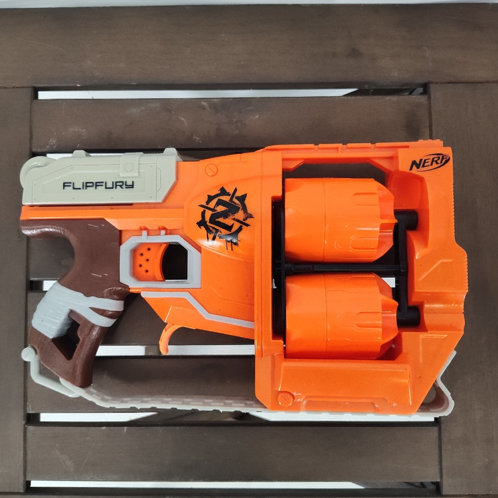 Nerf FlipFury Blaster - Orange, Gray, and Brown